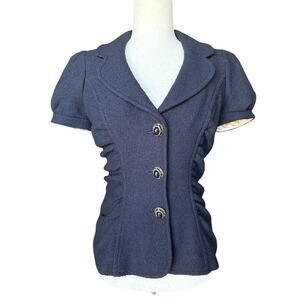 St. John Couture Vintage Suit Jacket Blazer Puff Short Sleeve Black Navy 2